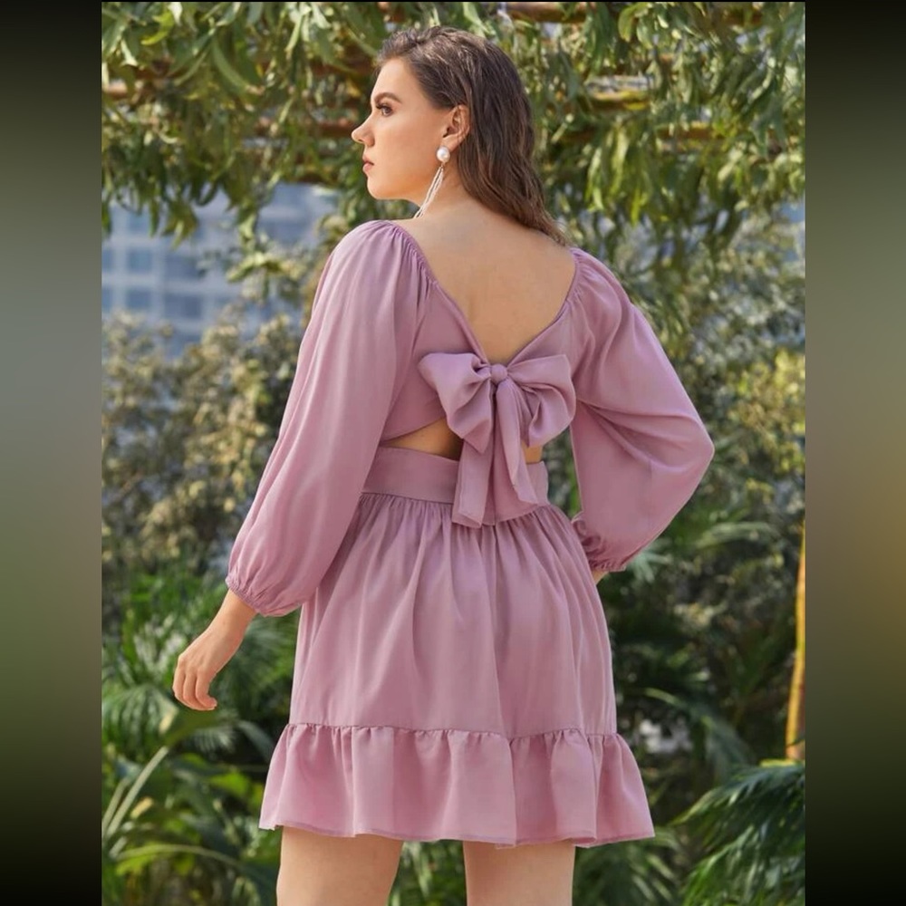 NEW! Lilac Ruched Bust, Bow Back, Dress, 1XL